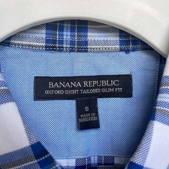 Banana Republic dress shirt SMALL Oxford tailored slim fit blue plaid - Picture 4 of 7